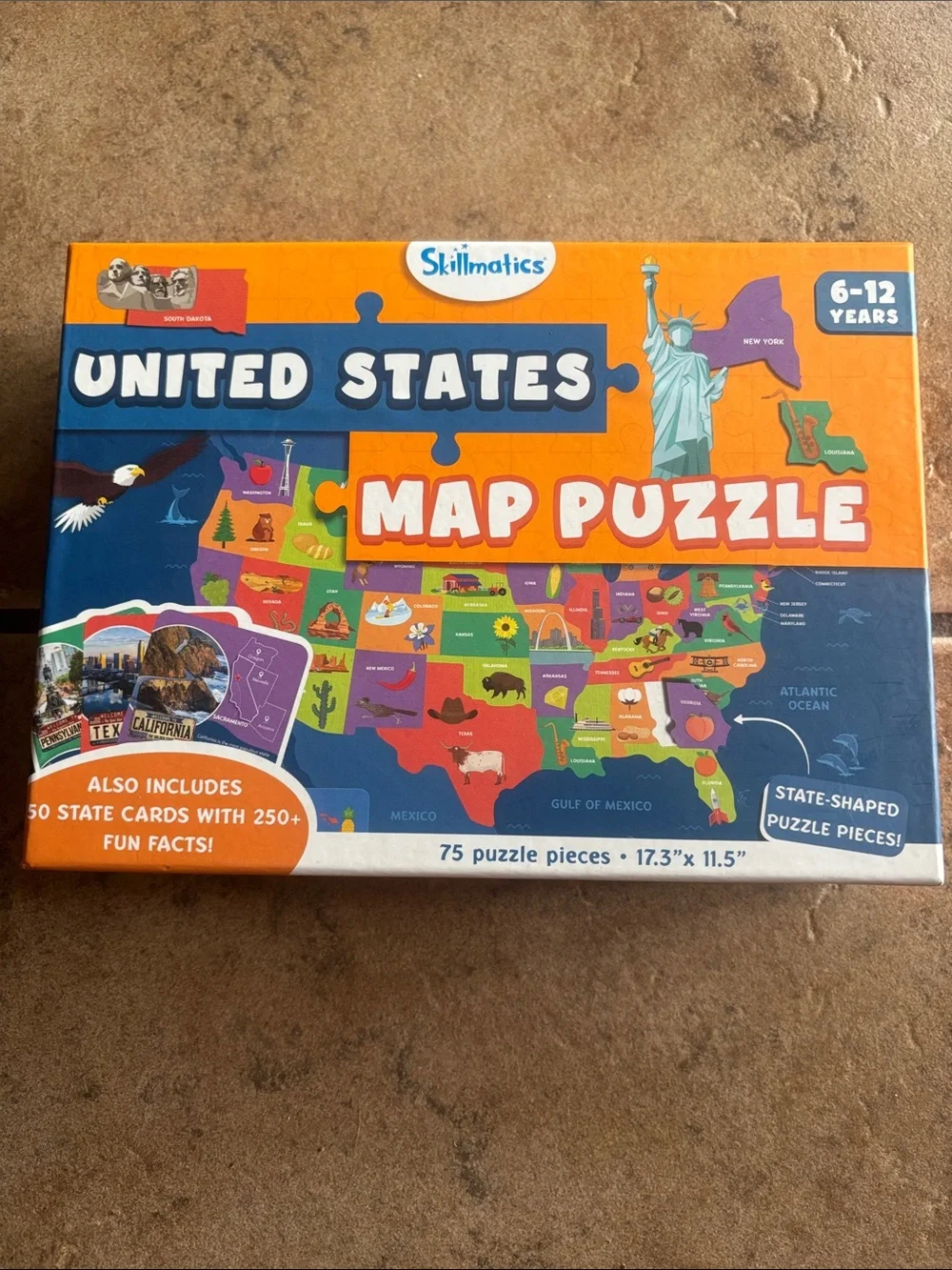 Skillmatics | United States Map Puzzle + 50 State Cards 100% Safe Non-Toxic SET